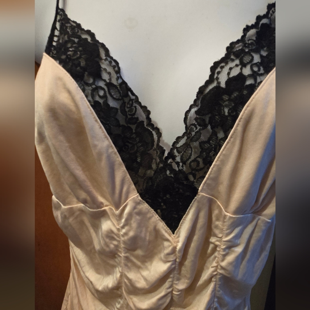 Express Blush Pink Satin Camisole with Black Lace Trim - Picture 3 of 5